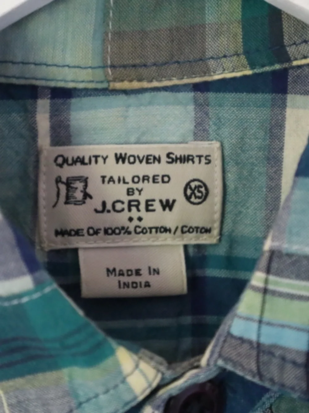 J Crew Patchwork Button Up Men’s Shirt Medium Cotton XS Blue Green Yellow White